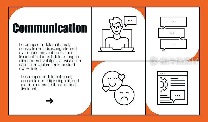 通信线路图标集和横幅设计。电话，传真，聊天，电子邮件，短信