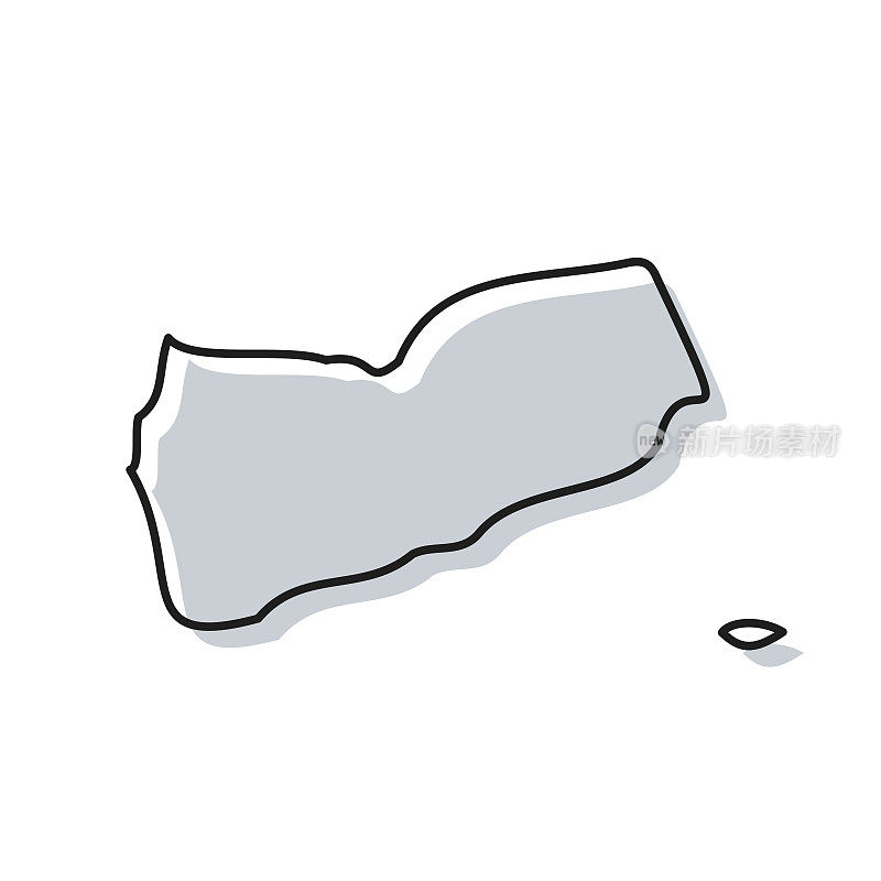 也门地图手绘在白色背景-时尚的设计