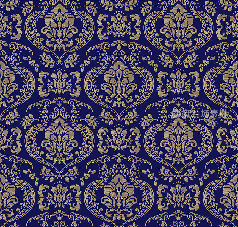 皇家蓝色维多利亚缎豪华装饰织物图案