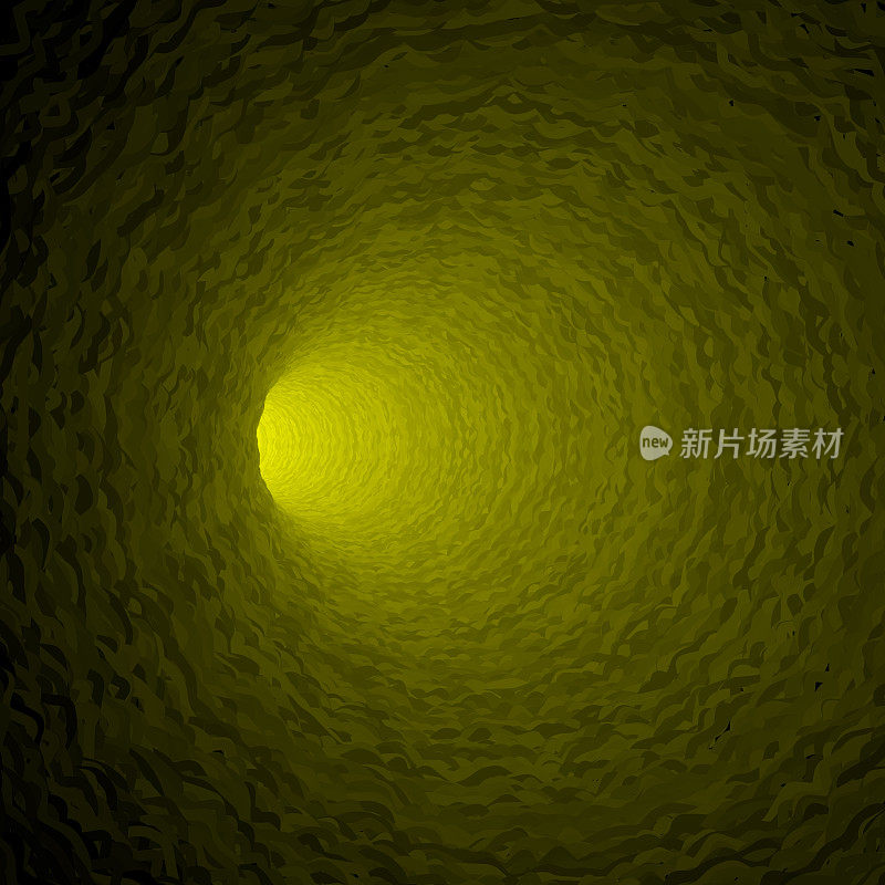 洞穴，通往远方光明的隧道。旋转。3D矢量