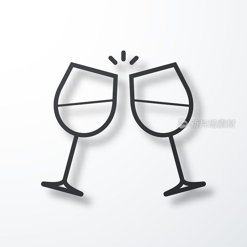 两个酒杯。线图标与阴影在白色背景