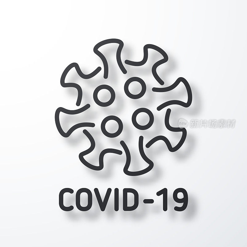 COVID-19细胞。线图标与阴影在白色背景