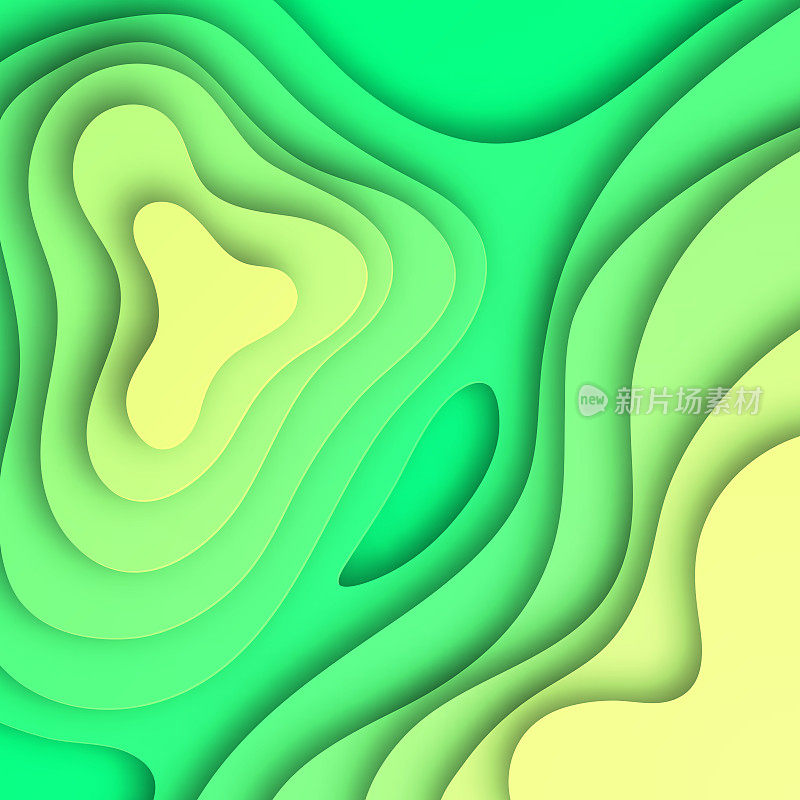 剪纸背景-绿色抽象流体形状-新潮的3D设计