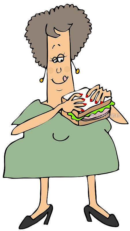 一个女人在吃腊肠三明治
