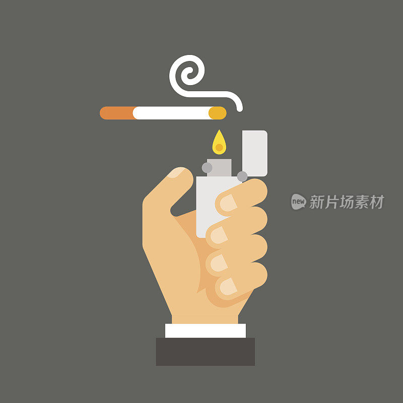 平面设计的手握打火机和香烟