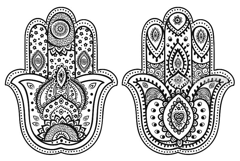矢量设计的手绘印度哈姆萨与装饰品