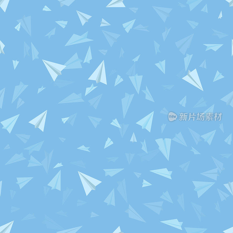 矢量无缝模式的纸飞机在天蓝色的背景。