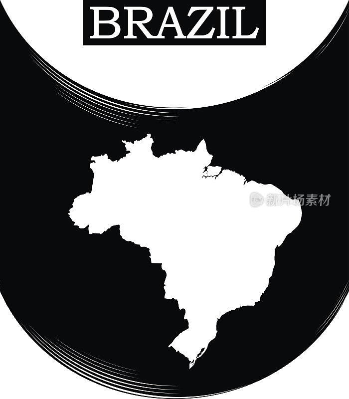 巴西地图轮廓矢量在黑白背景