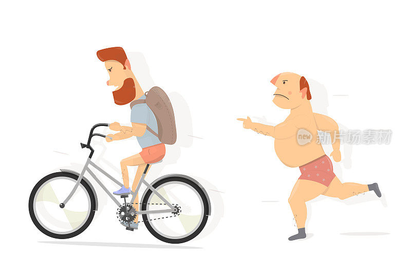 自行车，留着胡子的家伙。有趣的人。