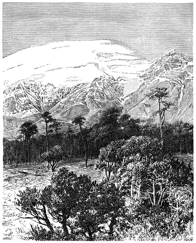 波波卡特佩特-墨西哥火山(1882年雕刻)