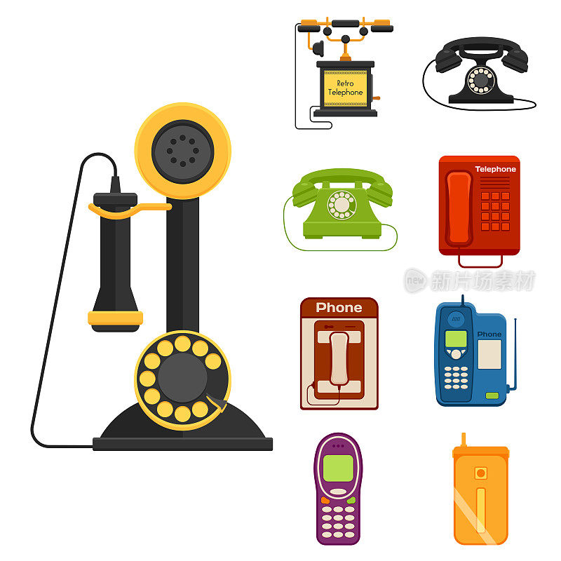 矢量老式电话复古lod电话呼叫号码连接设备技术电话插图