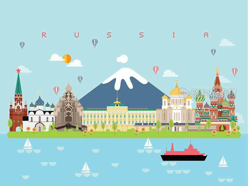 俄罗斯地标旅游和旅程矢量