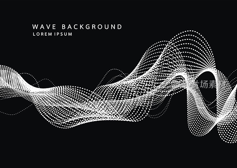 动态粒子声波的抽象背景。波的音乐原声唱片。矢量图
