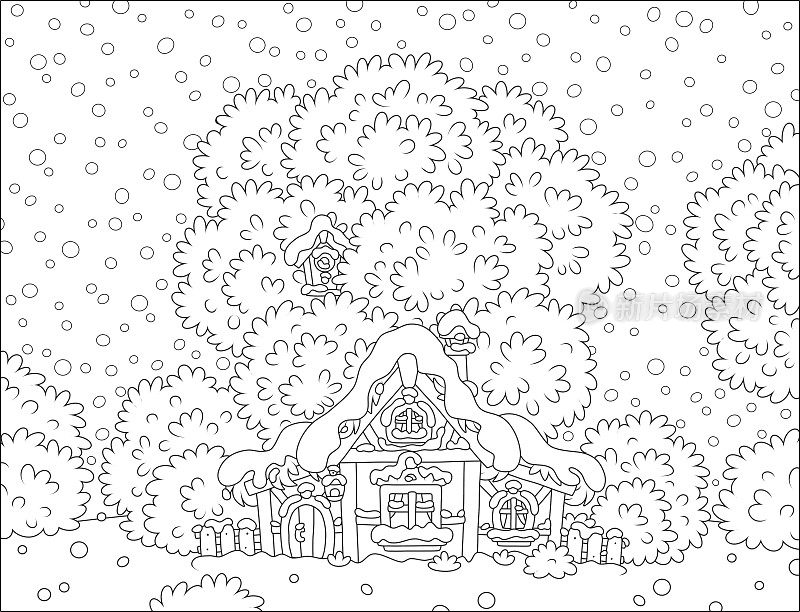 圣诞节时小木屋被白雪覆盖
