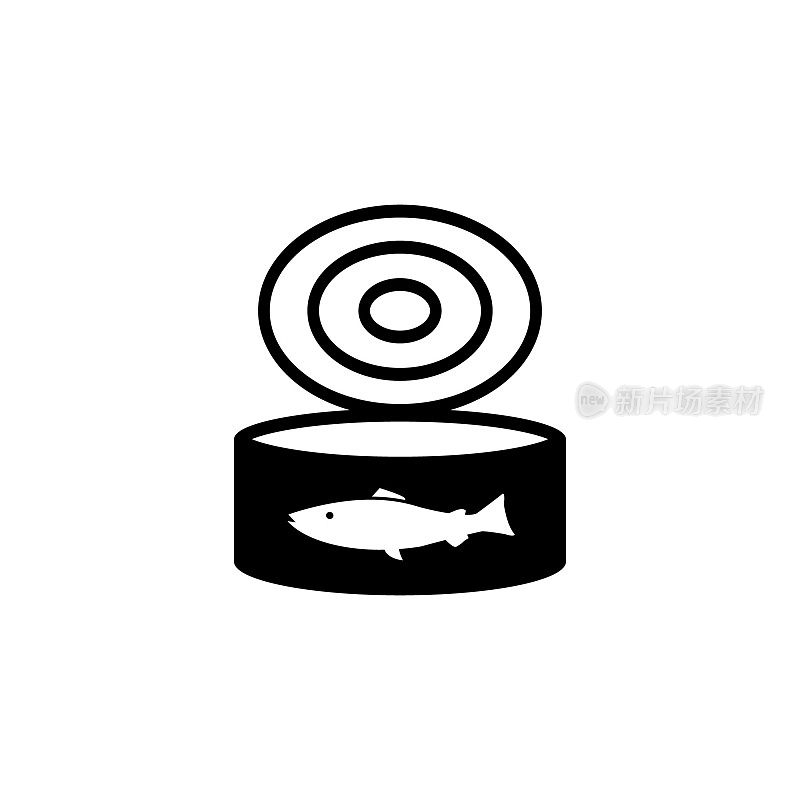 罐头鱼金枪鱼可以打开或猫粮矢量黑色图标