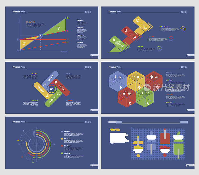 六个规划图表幻灯片模板集