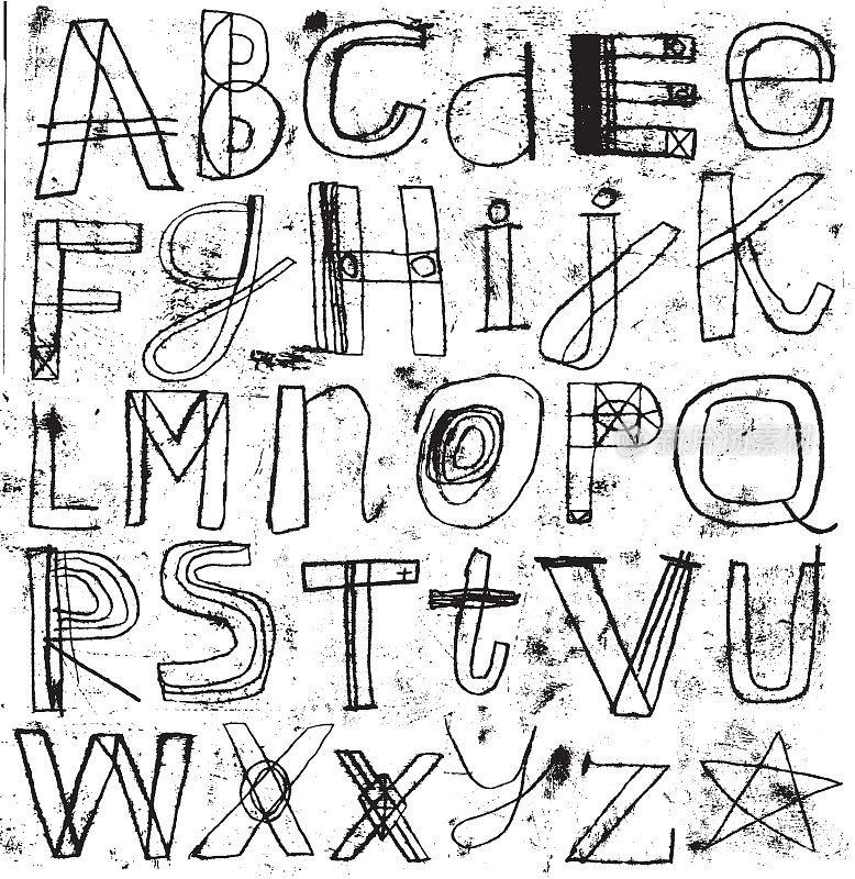手绘字母字母集与grunge效果