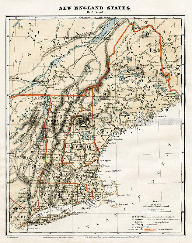 地图1868年新英格兰各州