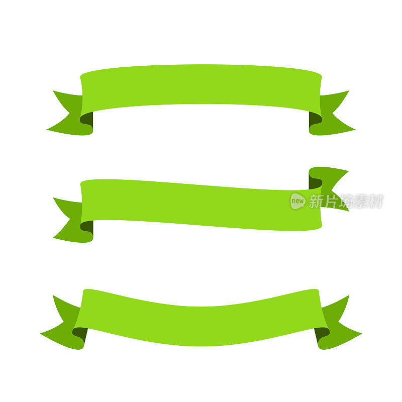 一套绿色丝带，横幅-设计元素在白色的背景