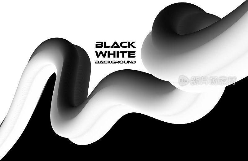 混合黑白扭曲背景与曲线梯度形状，现代概念，流动抽象几何形状，流动设计