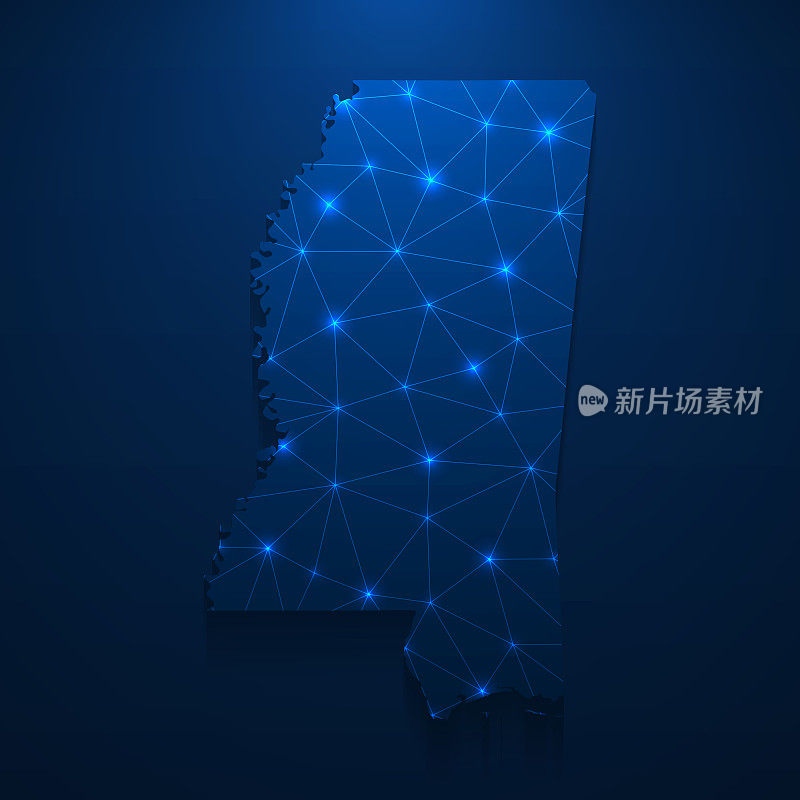 密西西比地图网络-明亮的网格在深蓝色的背景