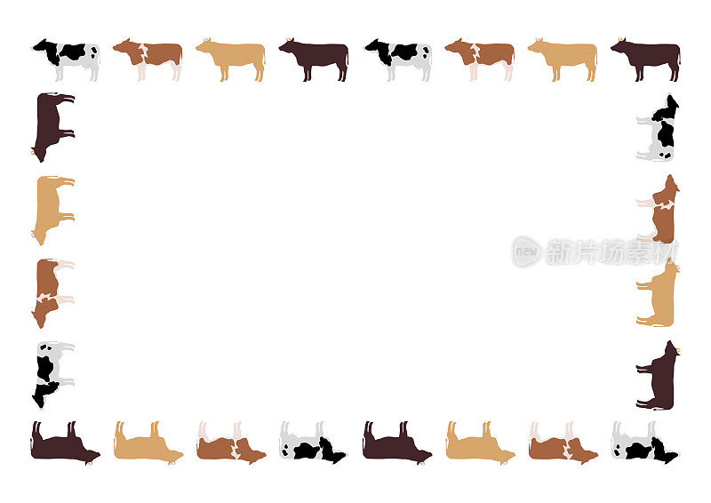 矢量插图的牛。牛,牛,牛。框架,背景图案。
