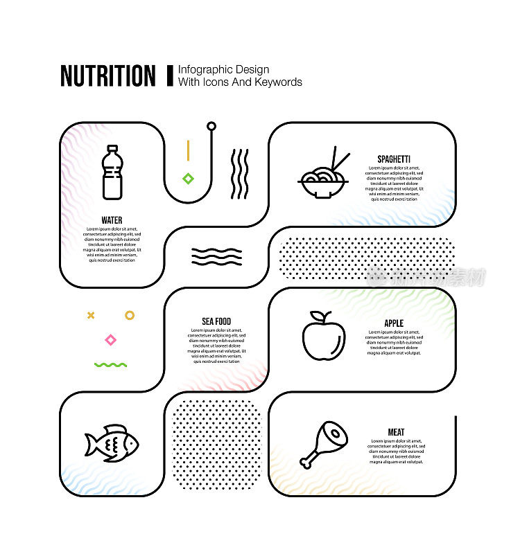 信息图表设计模板与营养关键字和图标