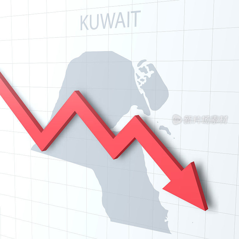 下落红色箭头与科威特地图的背景