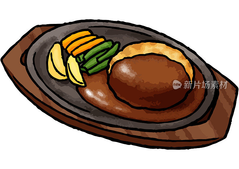 【手绘食物插图】汉堡牛排插图