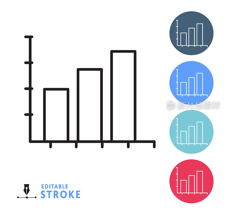 货币和银行的条形图与增长细线图标-可编辑的笔触