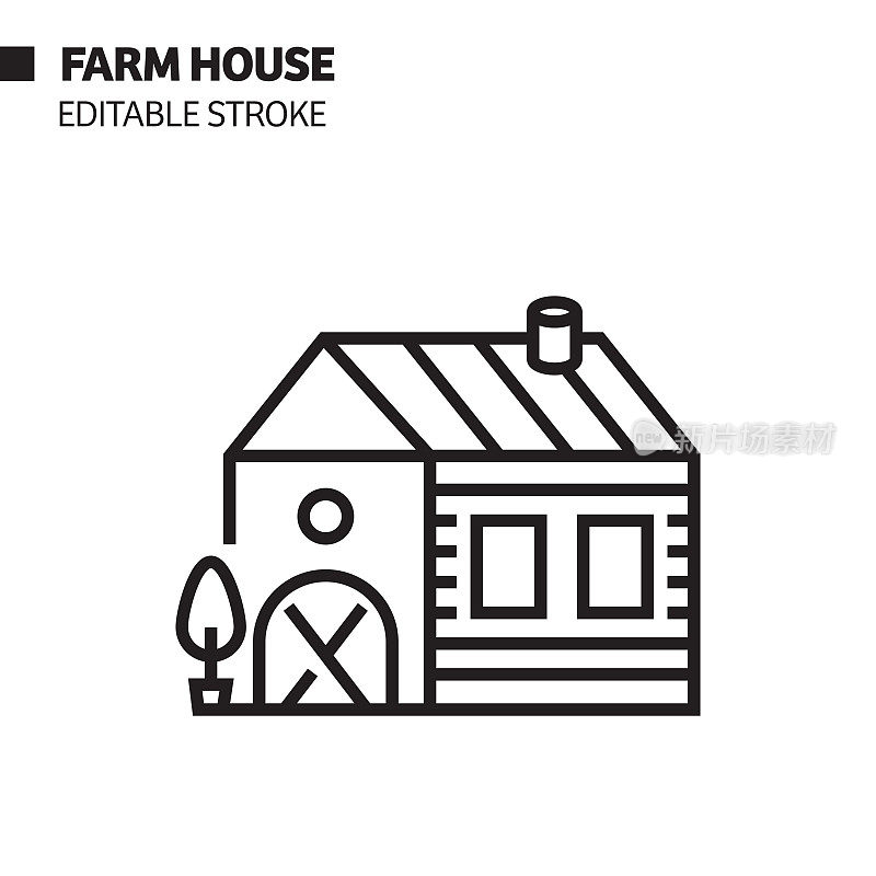 农场房子线图标，轮廓矢量符号插图。