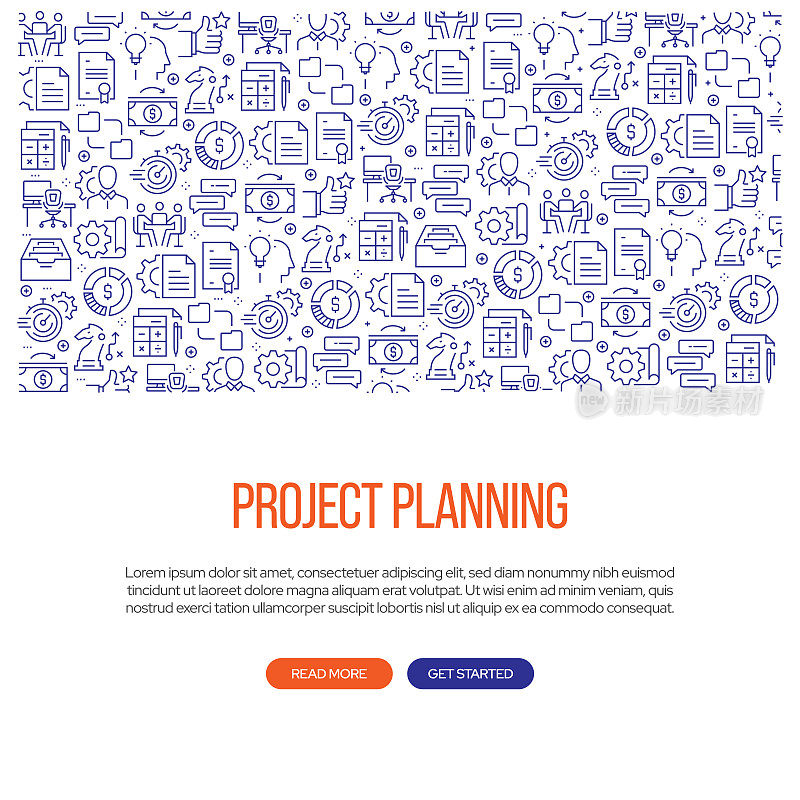 项目策划与图案相关的横幅设计。现代线条风格图标矢量插图
