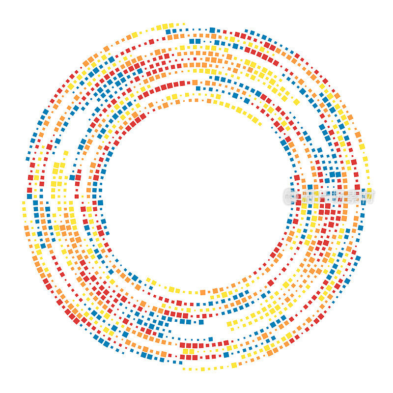 沿同心圆均匀间隔的彩色正方形