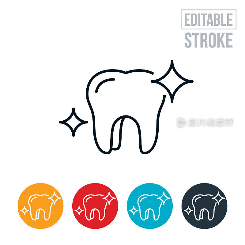 闪闪发光的牙齿图标-可编辑的描边