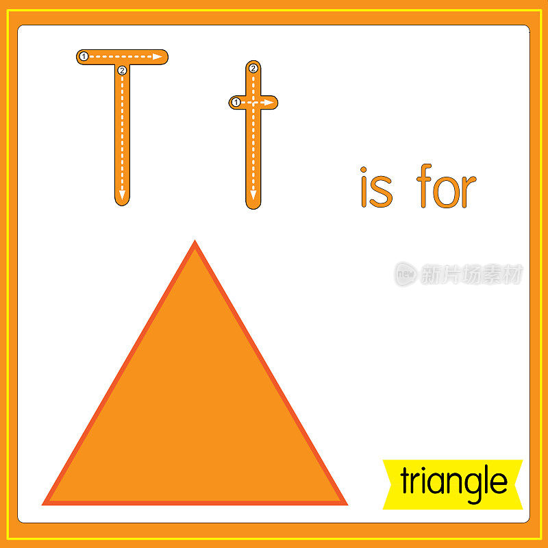 矢量插图学习字母为儿童与卡通形象。字母T代表三角形。