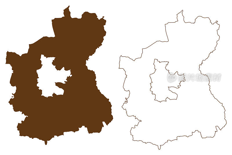 施普雷-奈瑟区(德国联邦共和国，勃兰登堡州农村地区)地图矢量插图，涂鸦素描施普雷-奈瑟地图