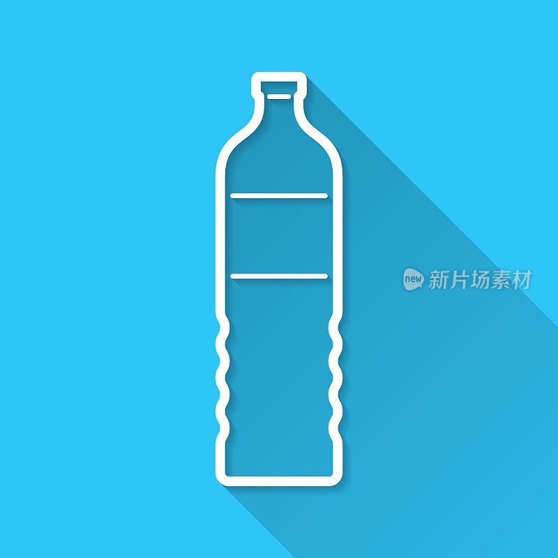 一瓶水。图标在蓝色背景-平面设计与长阴影