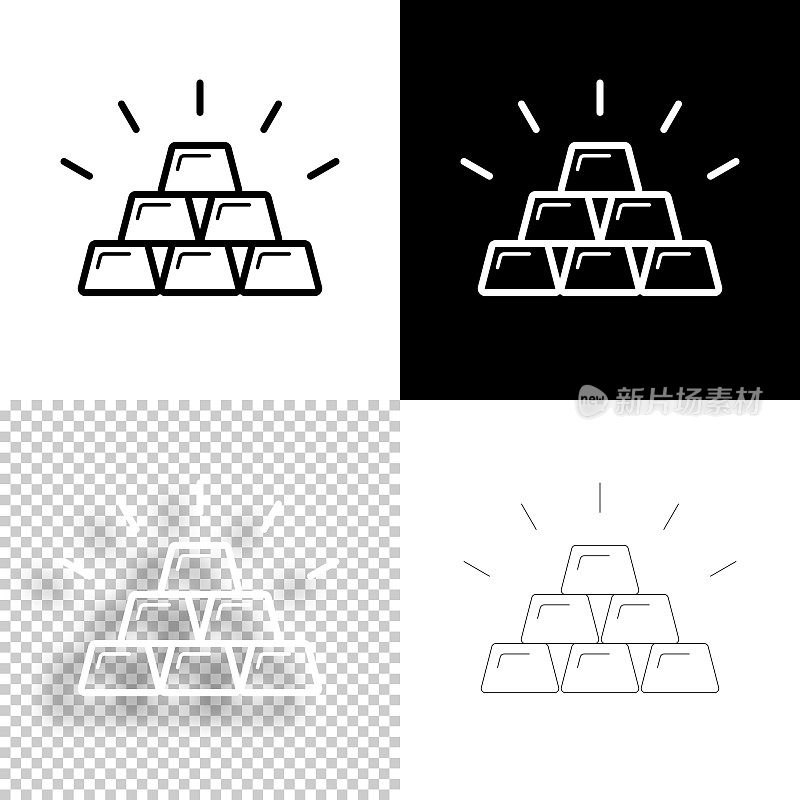 金条。图标设计。空白，白色和黑色背景-线图标