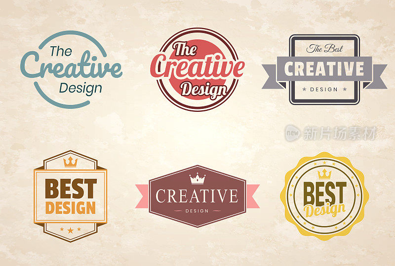 一套“创意设计”彩色复古徽章和标签-设计元素