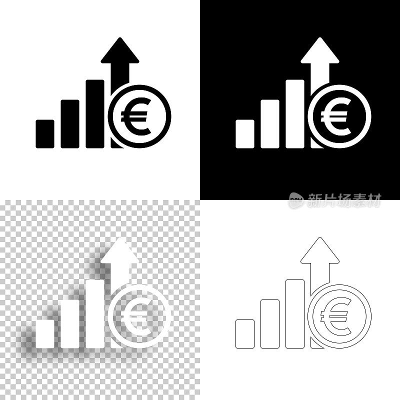 欧元加息。图标设计。空白，白色和黑色背景-线图标