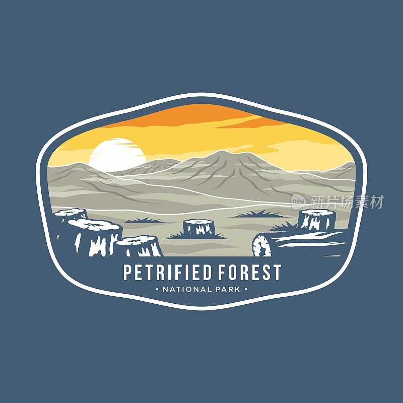 在亚利桑那州纳瓦霍和阿帕奇县石化森林国家公园的盾形纹章上的补丁图标的插图