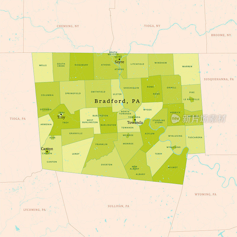 PA布拉德福德县矢量地图绿色