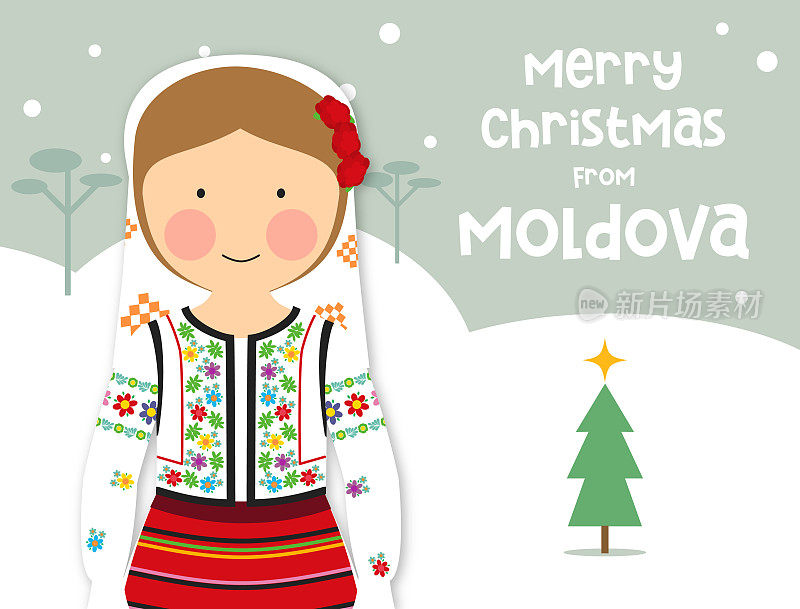圣诞贺卡传统服装女孩摩尔多瓦