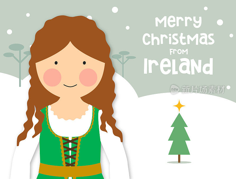 圣诞贺卡传统服装女孩爱尔兰