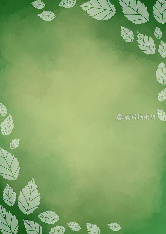 茶叶框架向量在绿色水彩背景上装饰自然和茶的概念。
