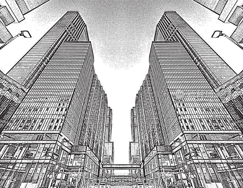 城市摩天大楼和街道