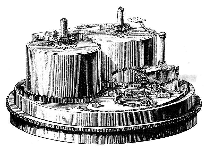 仿古插画、应用机械和机械:制钟工业