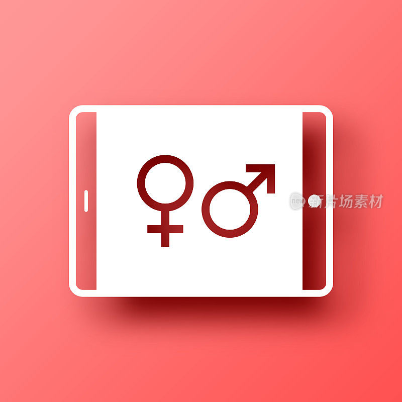 带有性别符号的平板电脑。图标在红色背景与阴影