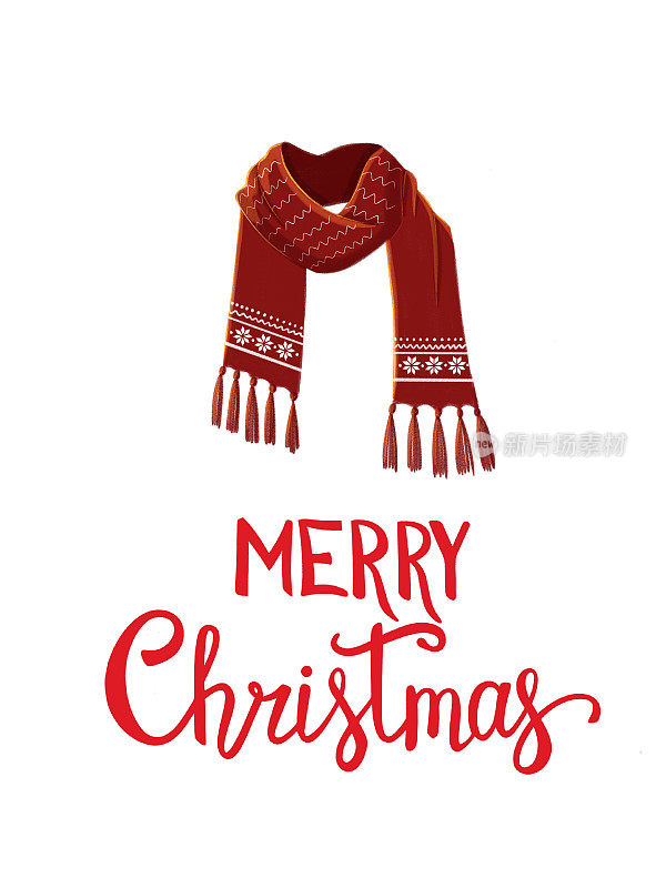 新年和圣诞节冬天温暖的红领巾明信片