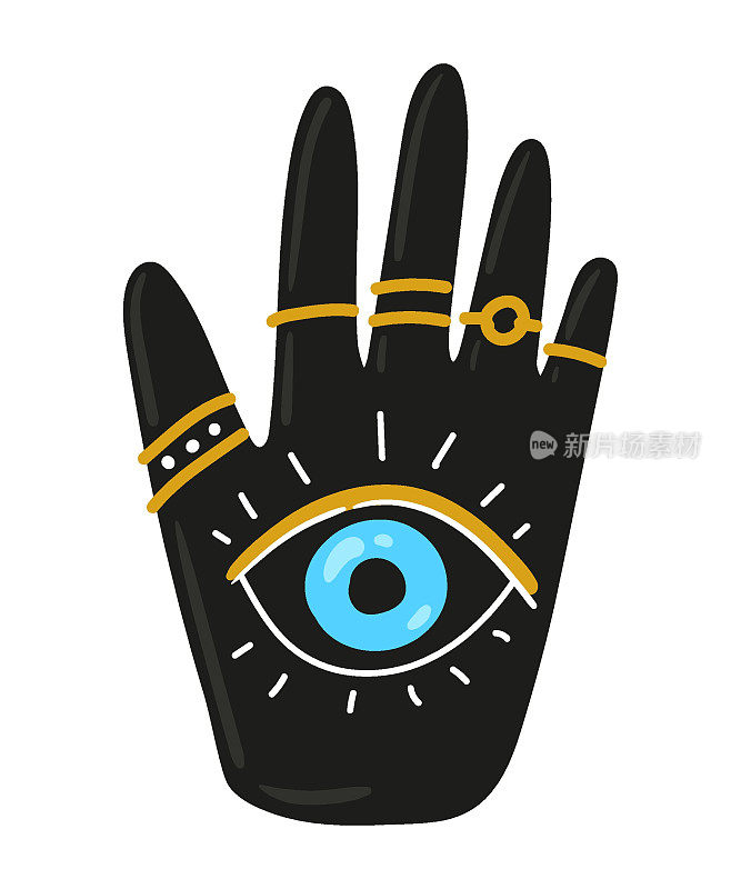 恶眼吉祥物。邪恶之眼，哈姆萨，法蒂玛之手，上帝之眼。护身符的矢量插图。手绘风格。隔离在白色上